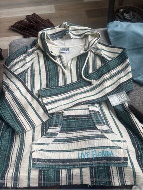 Live Florida Striped Baja Hoodie - Cream & Teal